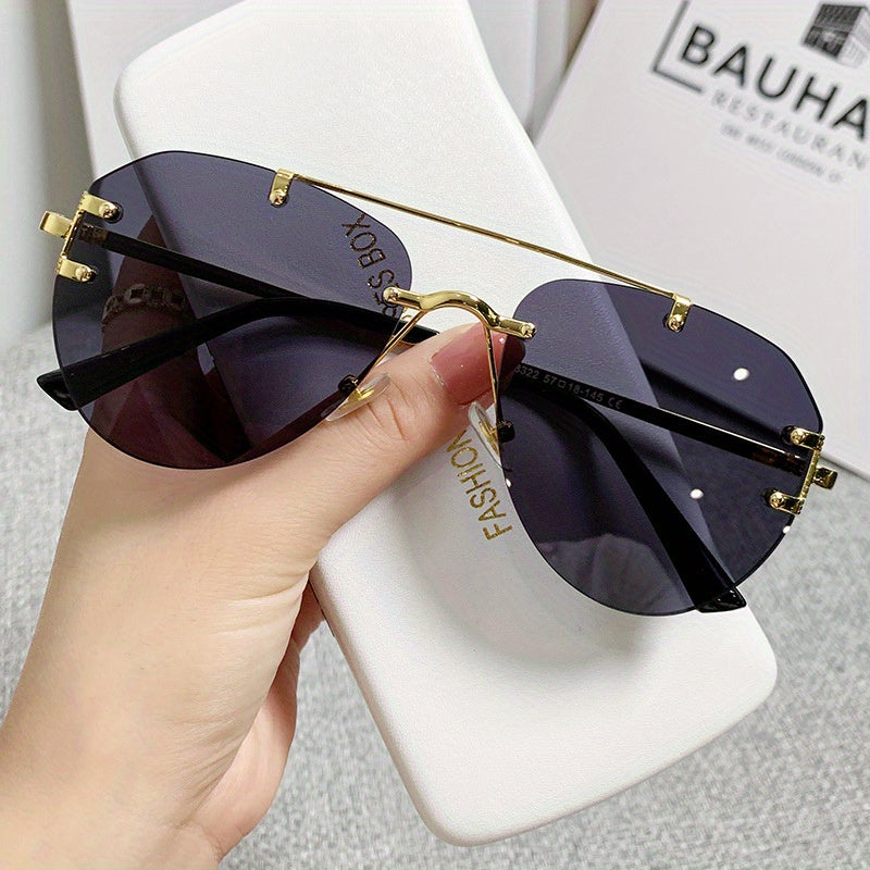 Unisex Classic Retro Double Bridge Glasses, Fashionable, No Frame, Metal Material, S Style, Ordinary Decorative for Men And Women, Casual Use