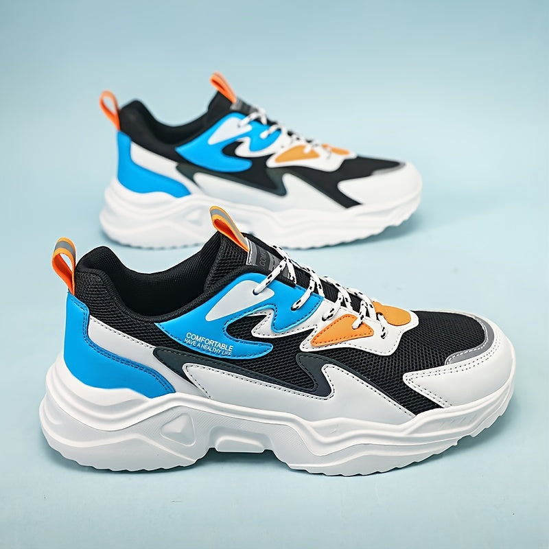 Men's Fashion Sneakers 2024 New Preppy Sports Casual Shoes - Low Top Mesh & PU Lace-Up Thick Sole Running Dad Shoes for All Seasons - EVA Outsole for Hiking, Outdoor Activities & Daily Wear
