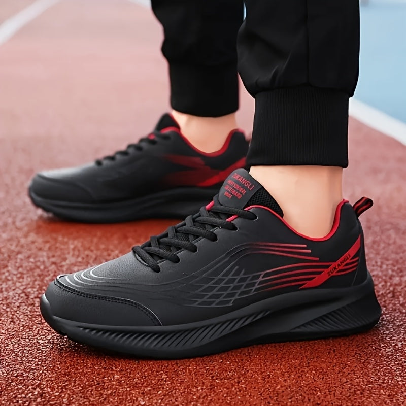 Men's Breathable Lightweight Running Shoes with Air Cushion Technology - Black Low-Top Sneakers for Walking, Jogging, Training & Casual Wear, PU Upper & MD Sole, All-Season Comfort, Sleek Sporty Design, Cushioned Support