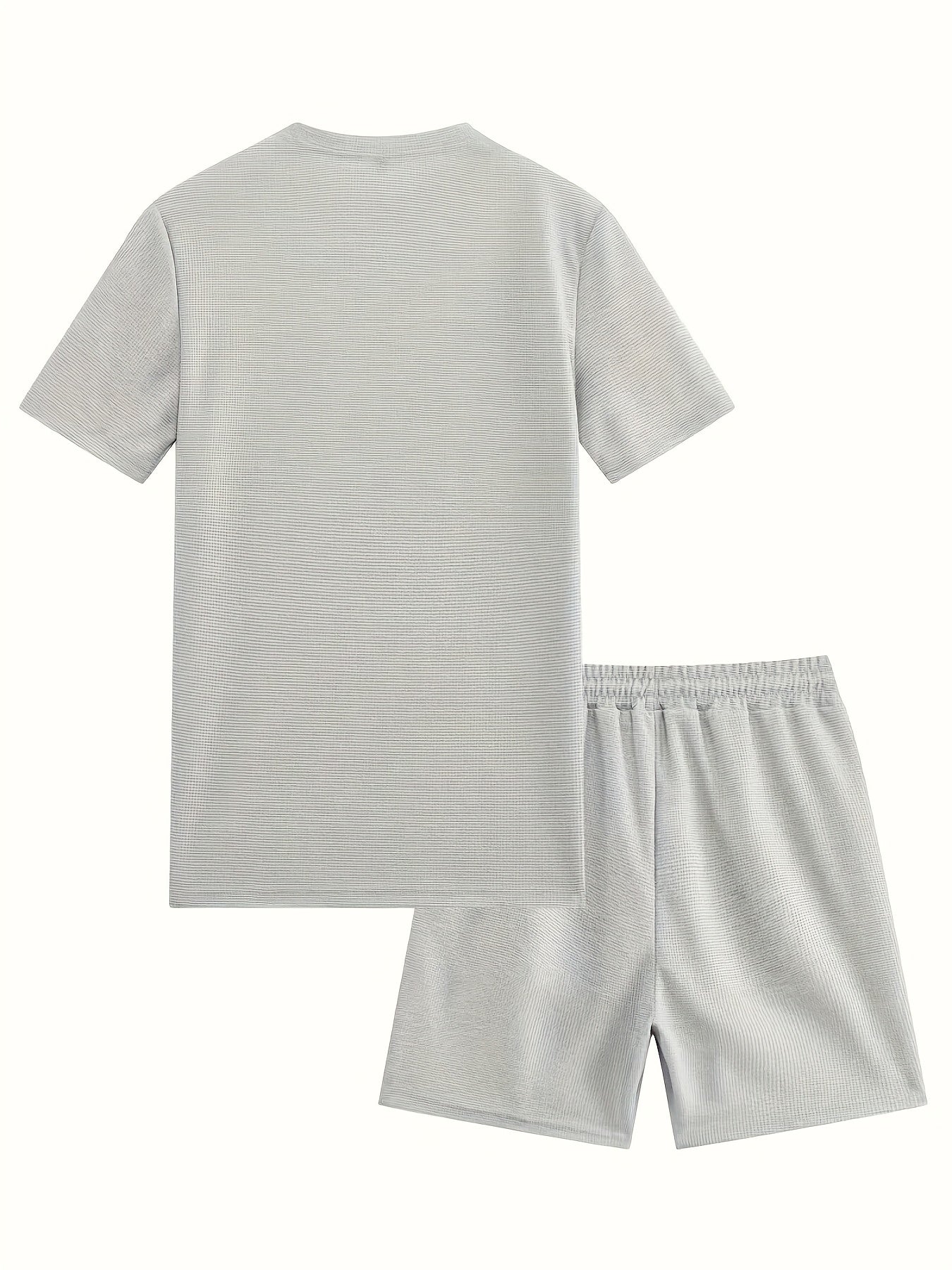 European and American Style Men's Basic Solid Color Set Round Neck Short Sleeve T-Shirt + Shorts Two-Piece Suit