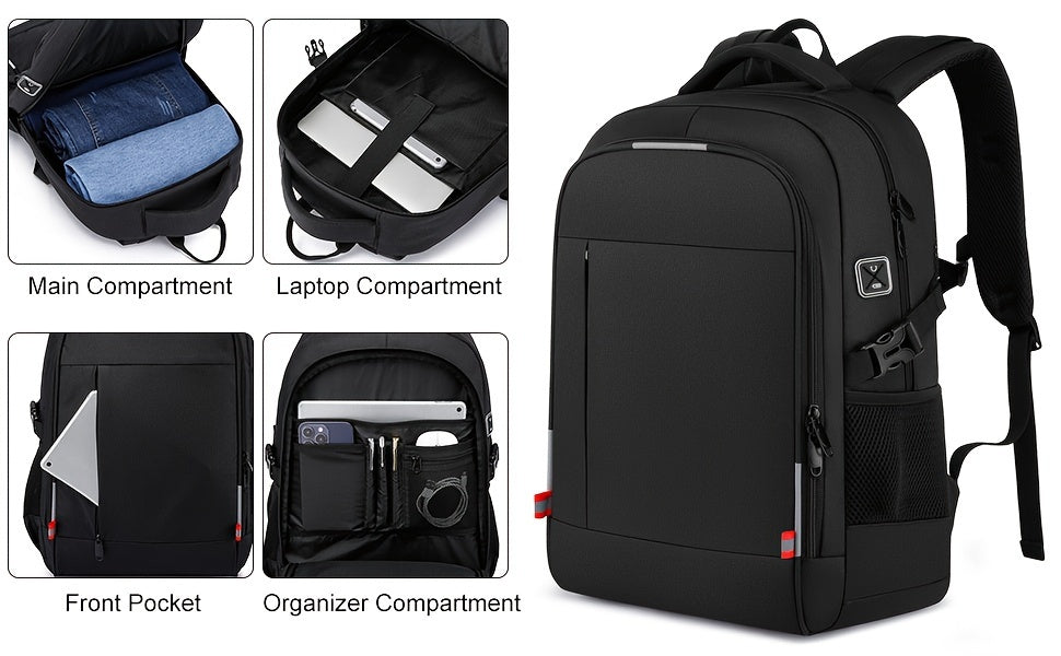A Spacious, Minimalist, Lightweight, And Breathable Backpack Made of Oxford Cloth, Suitable for a 15.6-Inch Laptop. It Features a Luminous Safety Logo, Making It Ideal for Business Travel for Both Men And Women, As Well As fo
