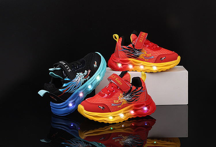 2025 New Youngsters' LED Light-Up Sneakers - Sparkling Cartoon Dad Shoes for Boys & Girls, Closure, Breathable Fabric Upper & Durable PVC Sole, All-Season Casual Wear, Kid Shoes, Everyday Youngsters'S Footwear, Fun Youngsters