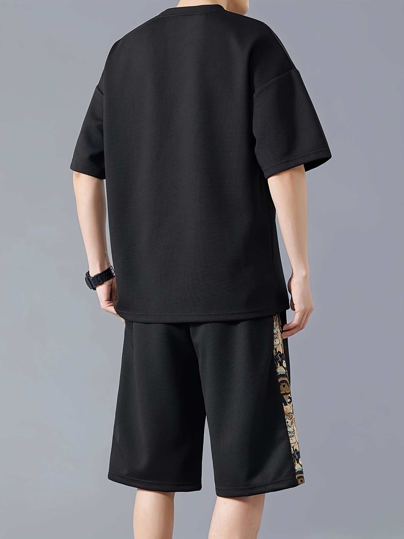 Men's Summer Casual Fashion Set: Embroidered Loose-Fit T-Shirt & Shorts - Breathable Polyester Blend, Non-Stretch Fabric, Pineapple, Sports Set