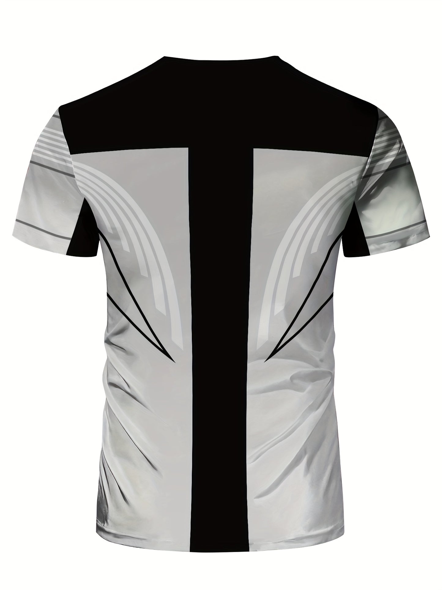 Men'S Slim Fit Breathable T-Shirt with Intricate Black & White Geometric Print - Moisture-Wicking Polyester-Spandex Blend, Machine Washable, Round Neck Short Sleeve for Summer Casual Wear, Gym, Hiking & Outdoor Activities