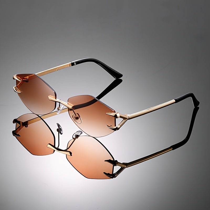 1pc Frameless Rhombus Polygonal Fashion Glasses - Retro Style Irregular Lens Design, Black & Golden Unisex Fashion Eyewear for Photography Props, Birthday Gifts, Valentine’s Day, Lunar New Year, Mardi Gras (132-138mm)