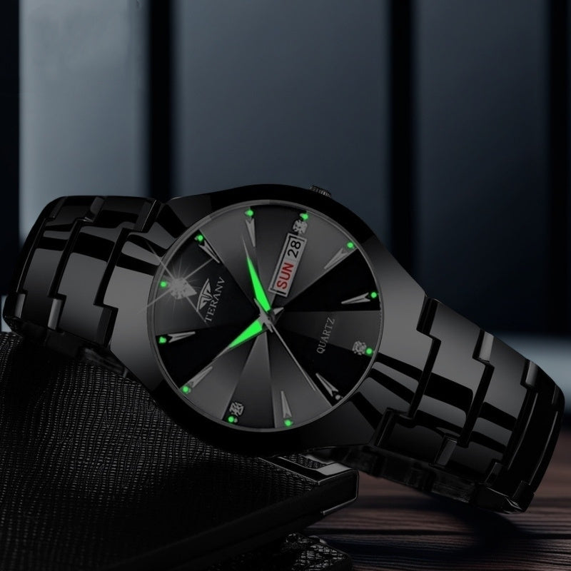 2pcs Couple Watches for Men & Women - Stainless Steel Strap, Rhinestone Accents, Luminous HD Display with Week Calendar, Quartz Movement, Elegant Gift for Valentine's Day, Mother's Day, Father's Day, Special Occasion Watch |