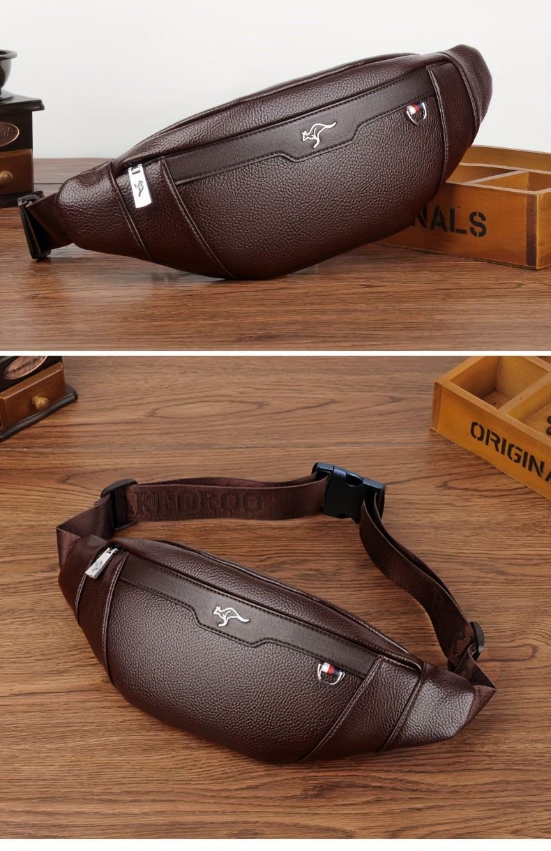 Men's Synthetic Leather Crossbody Bag - Adjustable Strap, Multiple Compartments, Lightweight Waist Pack for Hiking, Cycling & Daily Commute, Black, Cycling Bag | Modern Crossbody Bag | Adjustable Strap Bag