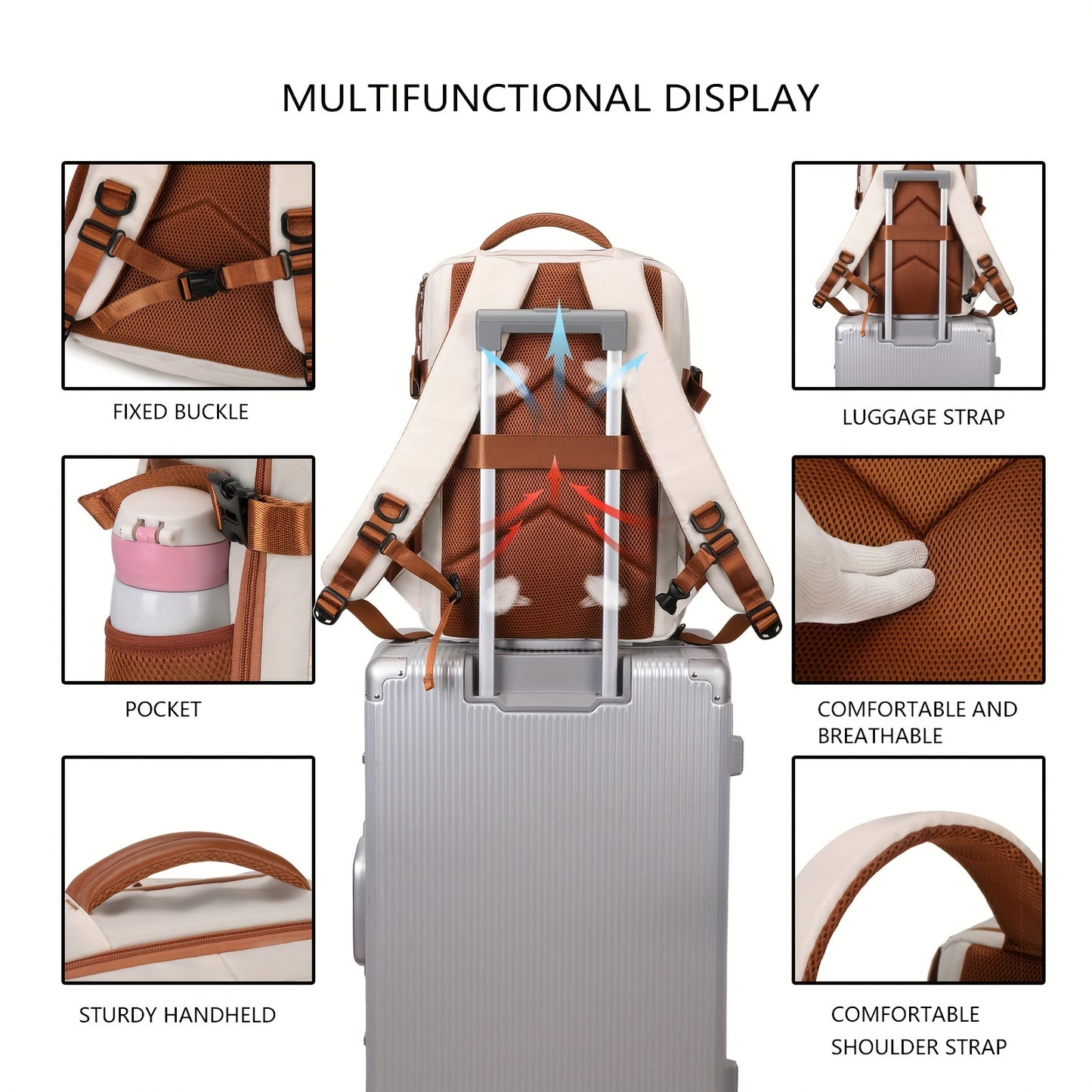 Travel Backpack, Laptop Backpack for Men and Women, University Backpack, Airline Approved Business Work Bag with Shoe Compartment, Suitable for 15.6-inch Laptop