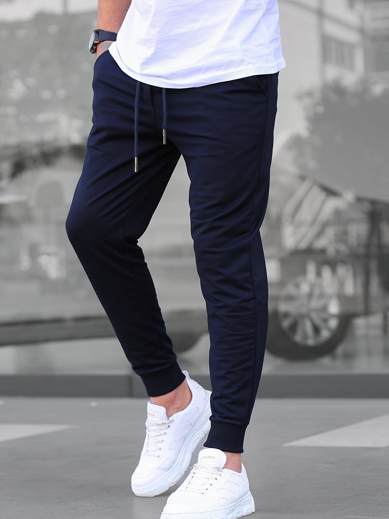 Men's Solid Color Jogger Sports Pants With Drawstrings, Casual Lightweight And Breathable Running Fitness Slim Pants Outdoor Trousers