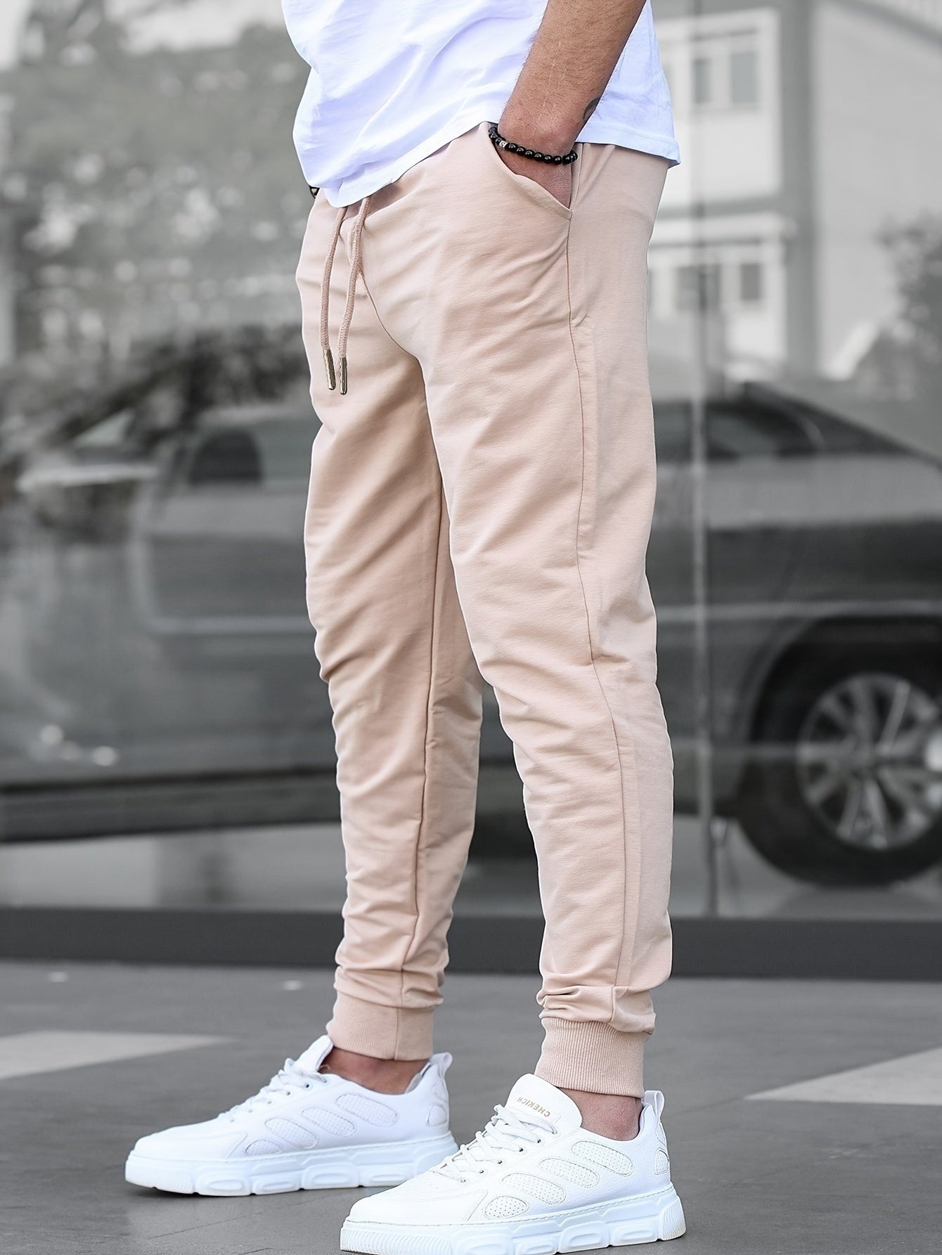 Men's Solid Color Jogger Sports Pants With Drawstrings, Casual Lightweight And Breathable Running Fitness Slim Pants Outdoor Trousers