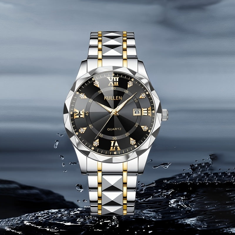 Elegant Men'S Quartz Watch with Stainless Steel Band, Alloy Case & Round Dial - Elegant Timepiece, Ideal for Business Professionals, Perfect Valentine'S Day & Thanksgiving Gift
