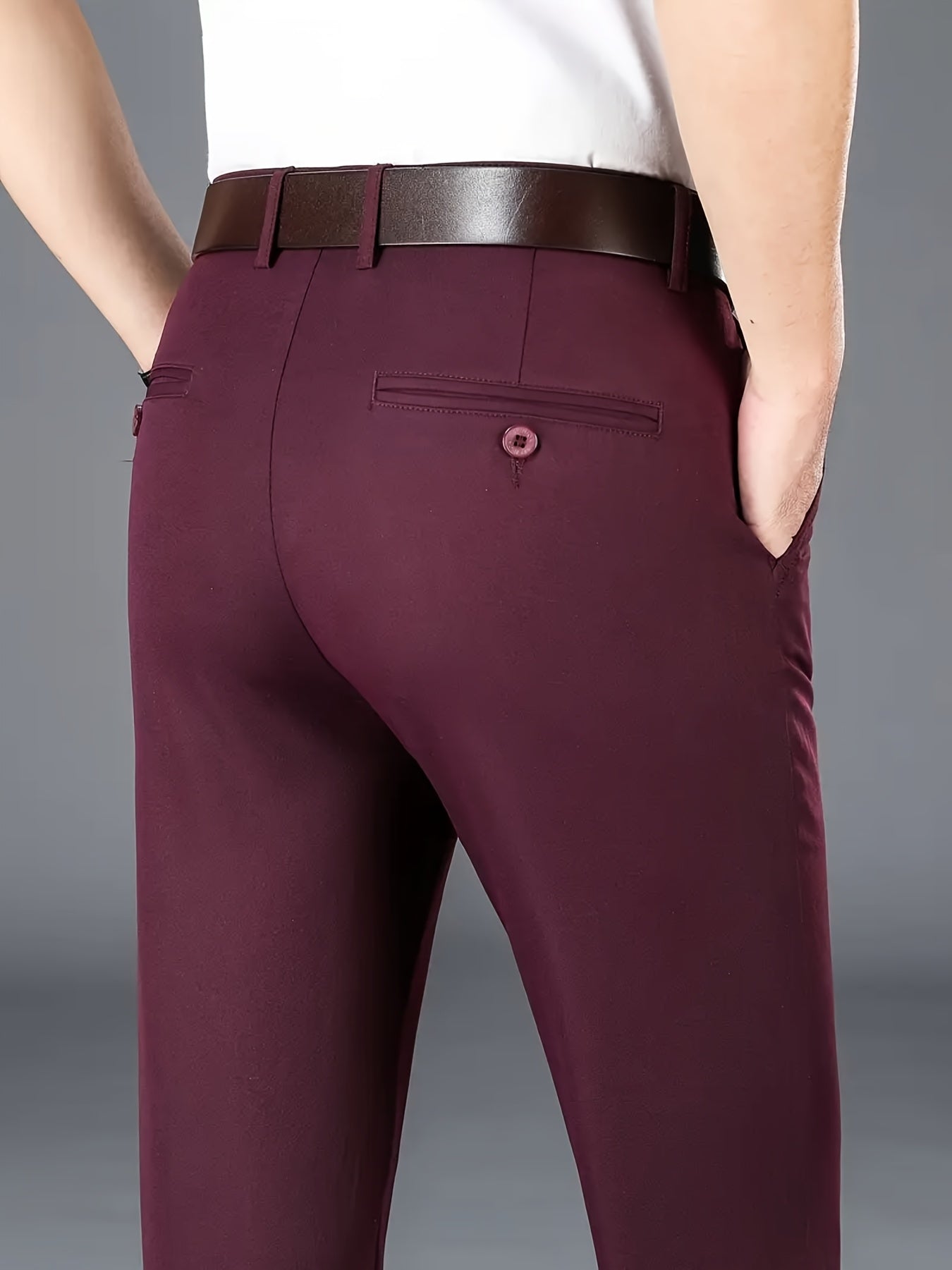 Men's Classic Business Dress Pants, Solid Color Casual Trousers, 100% Polyester, Regular Fit, with Zipper Fly, for Daily Wear and Gifting, All-Season, Allseason Trousers | Notch Lapel Design | Polyester Trousers