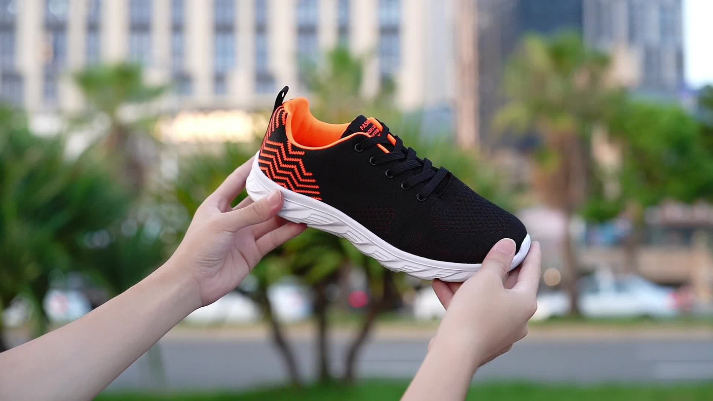 Men's Knitted Breathable Running Shoes, Lightweight Non-Slip Soft Sole, Comfortable for Outdoor Walking, Jogging, Fitness, Daily Activities, EVA Sole, Fabric Upper, Low-Top, Lace-Up Closure, Striped Pattern, All-Season Fashio