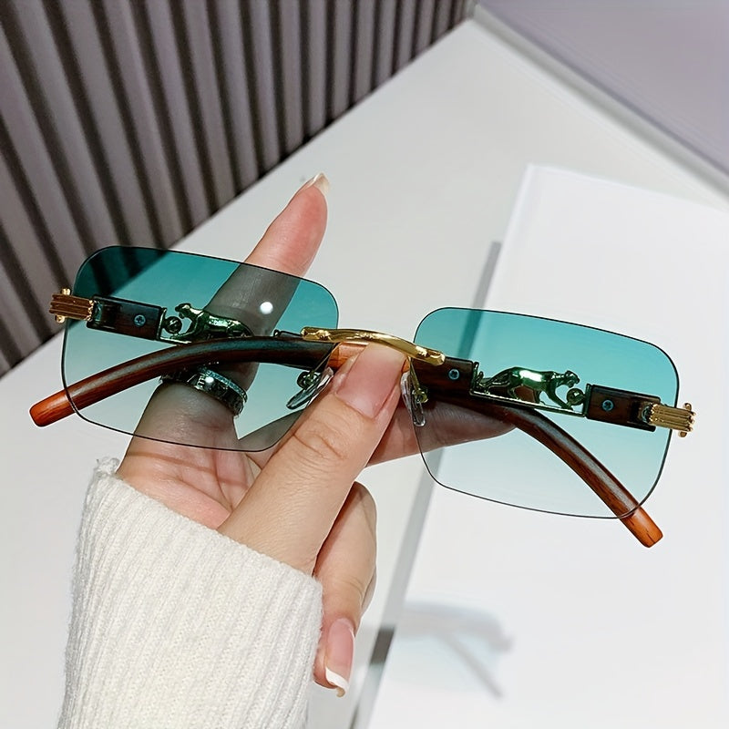Cheetah Leopard fashion glasses For Women Men Rectangle Rimless Wood Grain Temple Sun Shades For Beach Party Travel