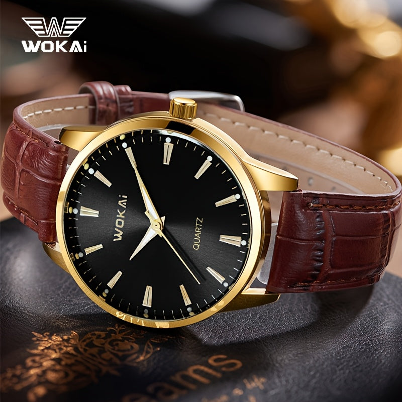 WOKAI Men'S Luxury Sports Watch - Waterproof, Quartz Movement, Round Dial with Roman Numerals & LED Display, Faux Leather Strap, Perfect for Casual or Active Lifestyles, Sporty Timepiece | Stylish Timepiece | Durable Watch