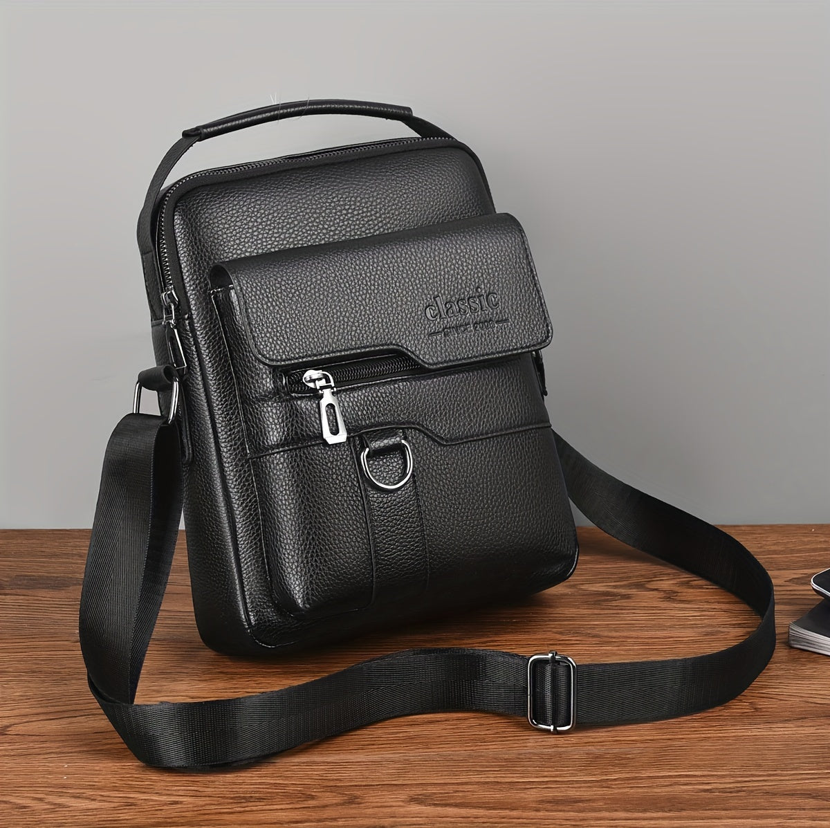 WEIXIER Men'S Set Shoulder Bag, Unisex Waist Postman Bag, Crossbody Chest Bag, Handbag, PU Fabric Multi-pocket, with Card Holder Wallet, Adjustable Detachable Shoulder Strap, Casual Commuting Bag Retro Business Texture Men'S