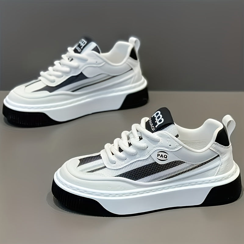 Men's Low-Top Sneakers - All-Season Cushioned Shoes with Shock-Absorbing PVC Sole & Breathable Fabric Lining, White PU Upper - Lightweight Sneakers for Gym, Casual, Casual Attire - Lace-Up Design for Secure Fit, Gym Footwear,