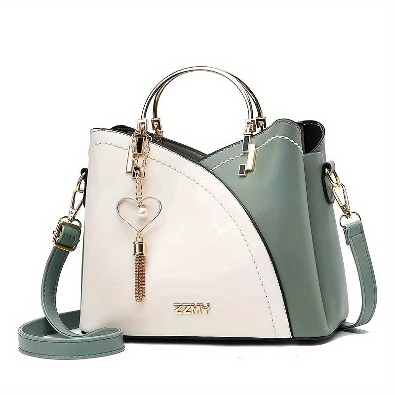 Elegant Light Blue & Pink Handbag with Golden-Tone Hardware, Heart Pendant Charm, And Detachable Shoulder Strap - Perfect Gift for Mom Or Family, Stylish Women'S Clutch Bag, Cute Purse