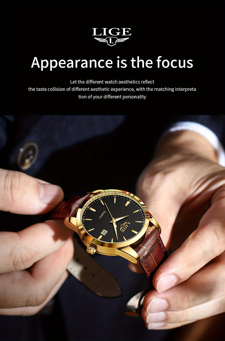 A Stylish Timepiece By LIGE Featuring A Blend Of Business And Casual Design, With A Faux Leather Strap, Alloy Case, And A Non-rechargeable Battery.