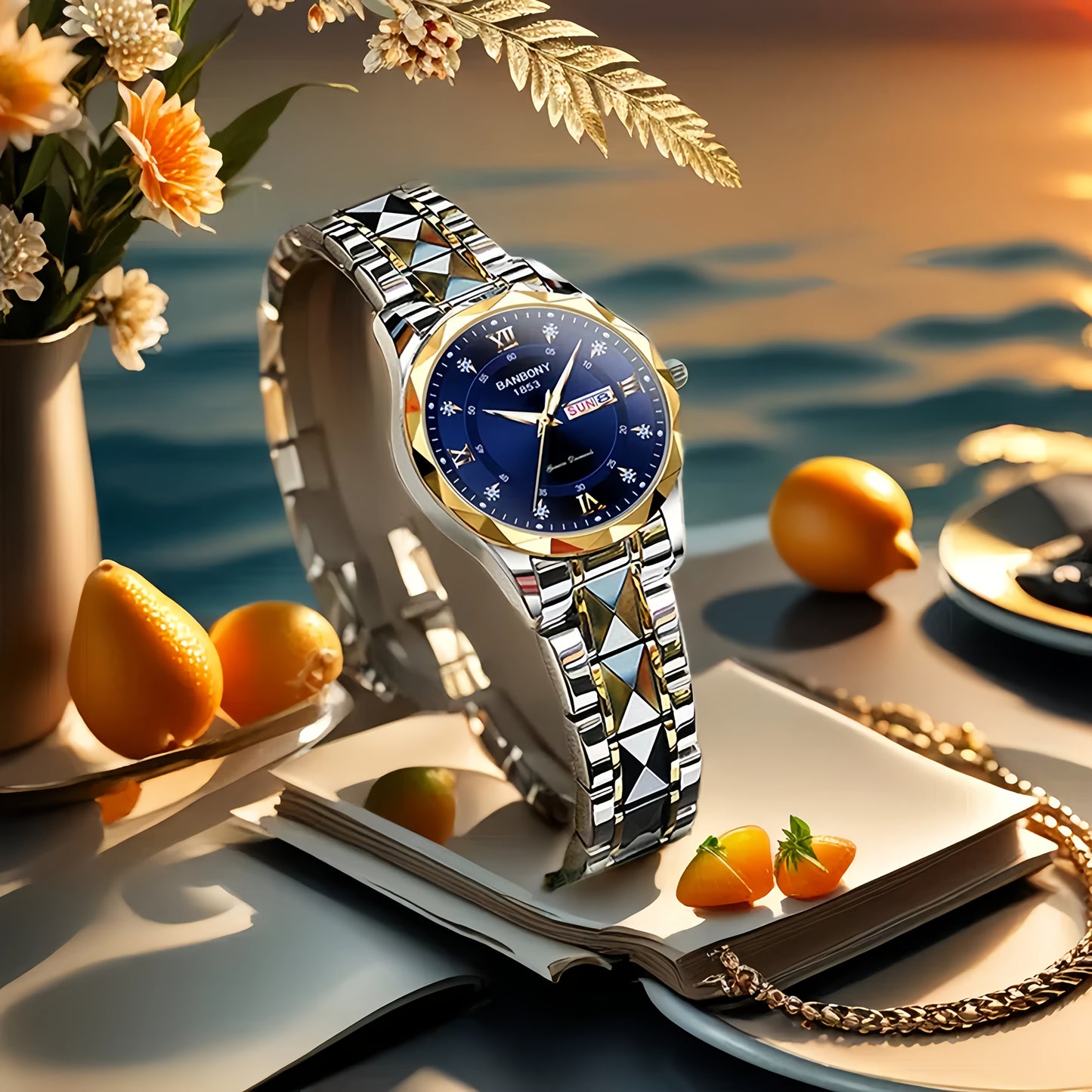 1pc Elegant BANBONY Stainless Steel Women'S Watch with Sparkling Rhinestones, Double Calendar, Glow-in-the-Dark Display, Waterproof - Ideal Gift for Birthdays, Anniversaries, and Special Occasions, Luxury Accessory | Elegant