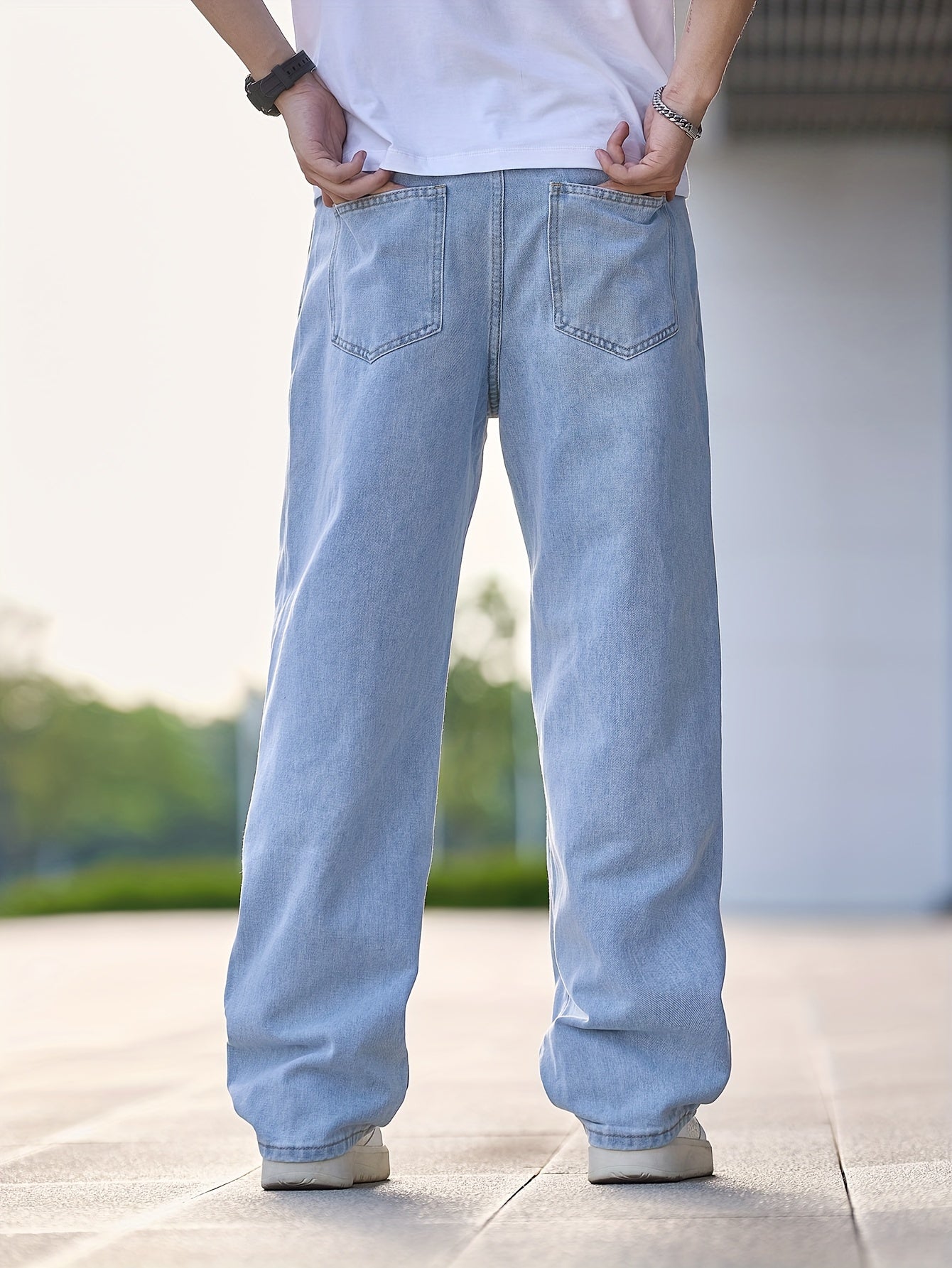 Men's Relaxed Fit Light Blue Denim Jeans - Casual Straight Leg Blend Pants, Machine Washable, Comfortable for Casual Attire, Casual Wear Jeans | Relaxed Fit Jeans | Blend Denim