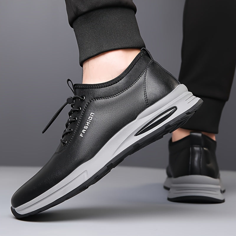 Men's Fashion Sneakers - Lightweight, Breathable Casual Shoes with Soft Rubber Sole, White & Black Design, Comfortable Low-Top Lace-Up Style for Casual Attire