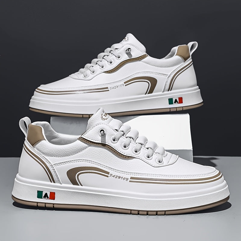 FC06 Men'S Casual Sneakers - Black & White Low-Top Lace-Up Shoes with Italian Flag Design, Faux Cover Upper, Cushioned PVC Sole, Breathable Fabric Lining for All-Season Comfort, Everyday Footwear, Modern Sneakers, Fabric Line