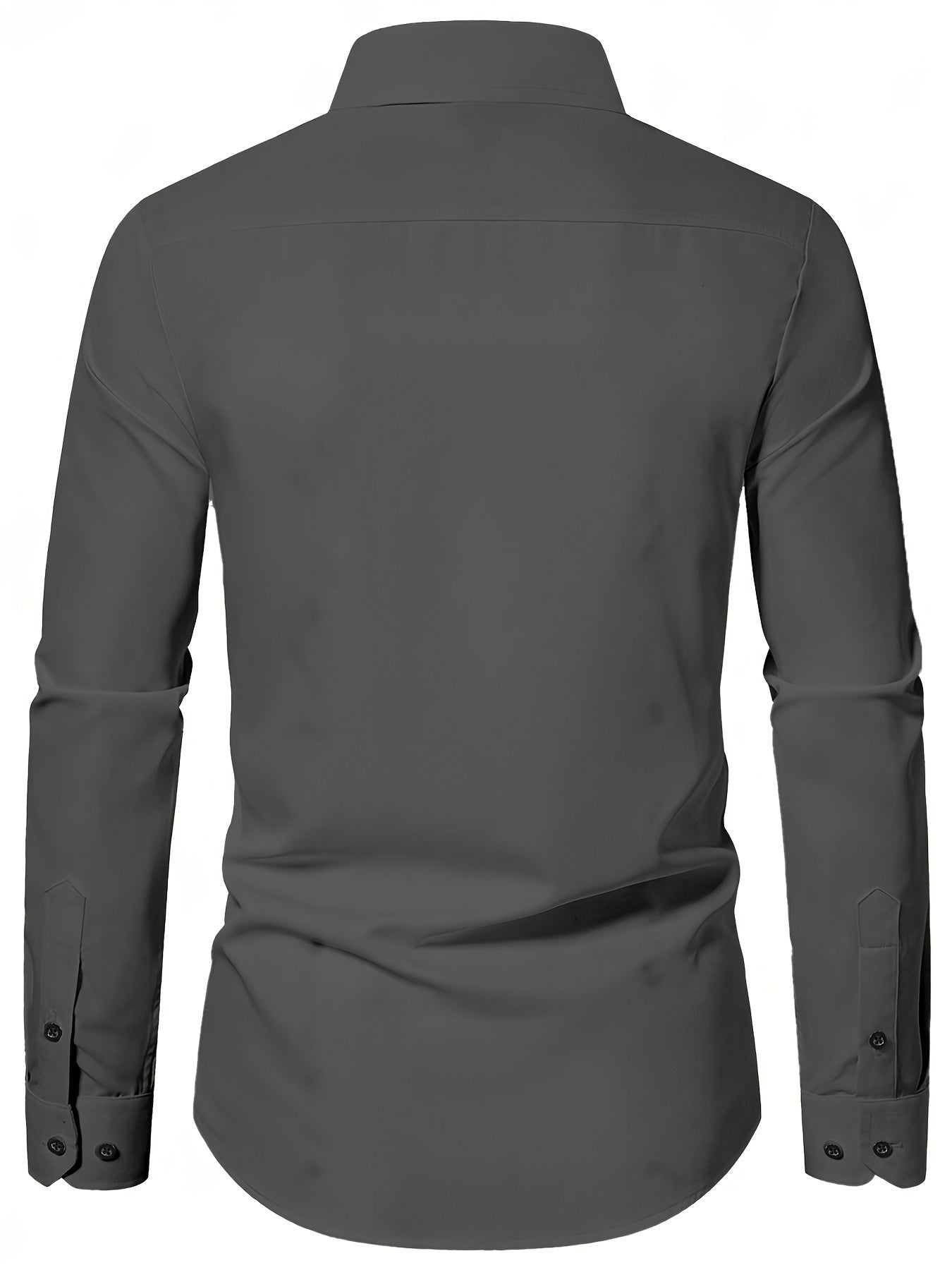 Elegant Men's Solid Color Long Sleeve Dress Shirt with Stylish Contrast Trim - 100% Polyester, Button-Up, Machine Washable - Ideal for Formal & Semi-Formal Occasions