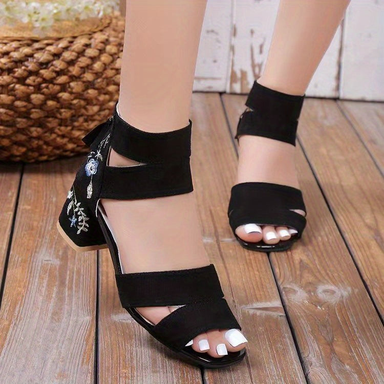 Chunky Heel Sandals Pu Rubber Ankle-Strap Buckle Mid Heel(3-5cm) Open Toe