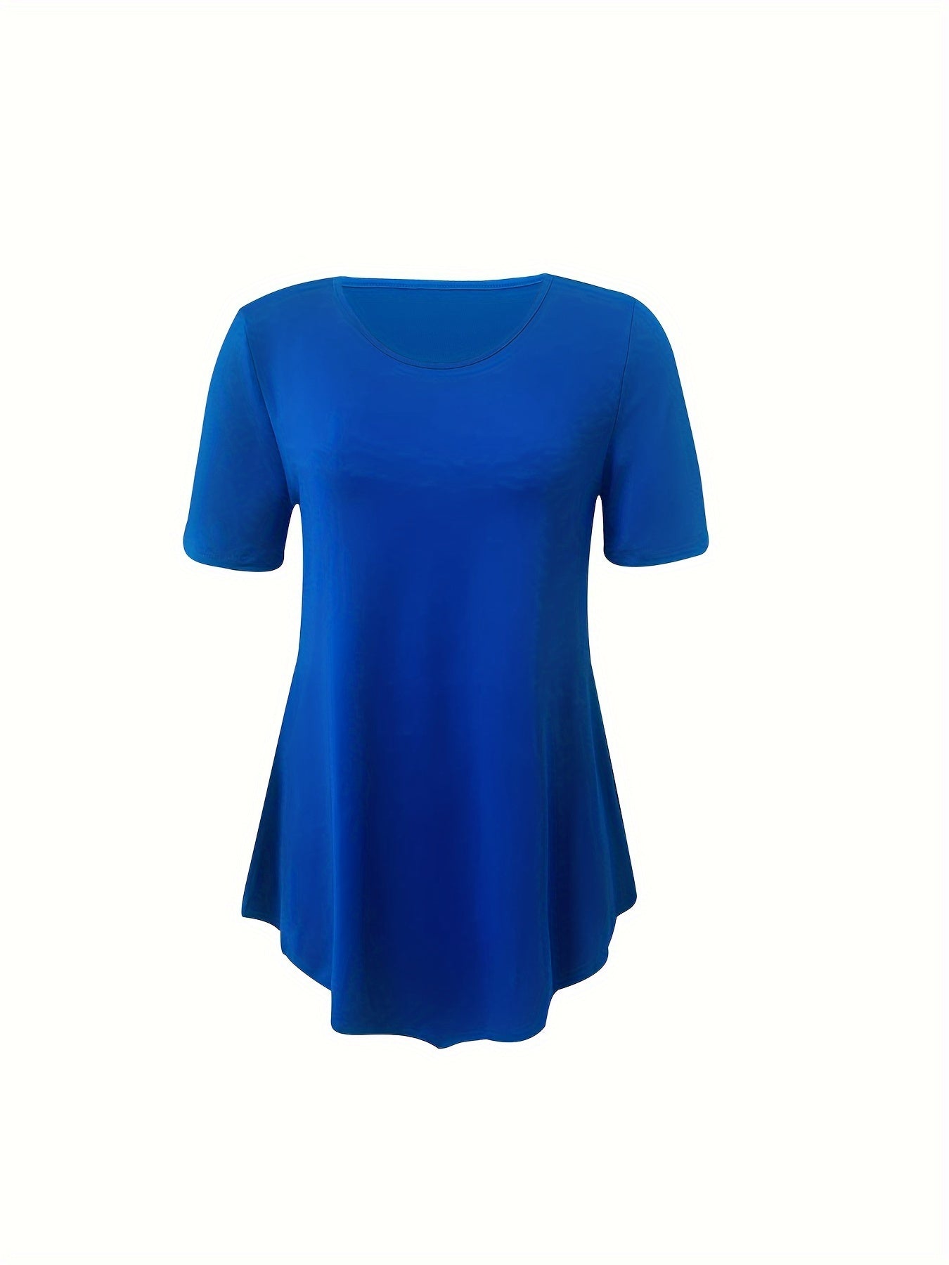 Asymmetrical Hem Crew Neck T-shirt, Short Sleeve Casual Top For Summer & Spring, Women's Clothing