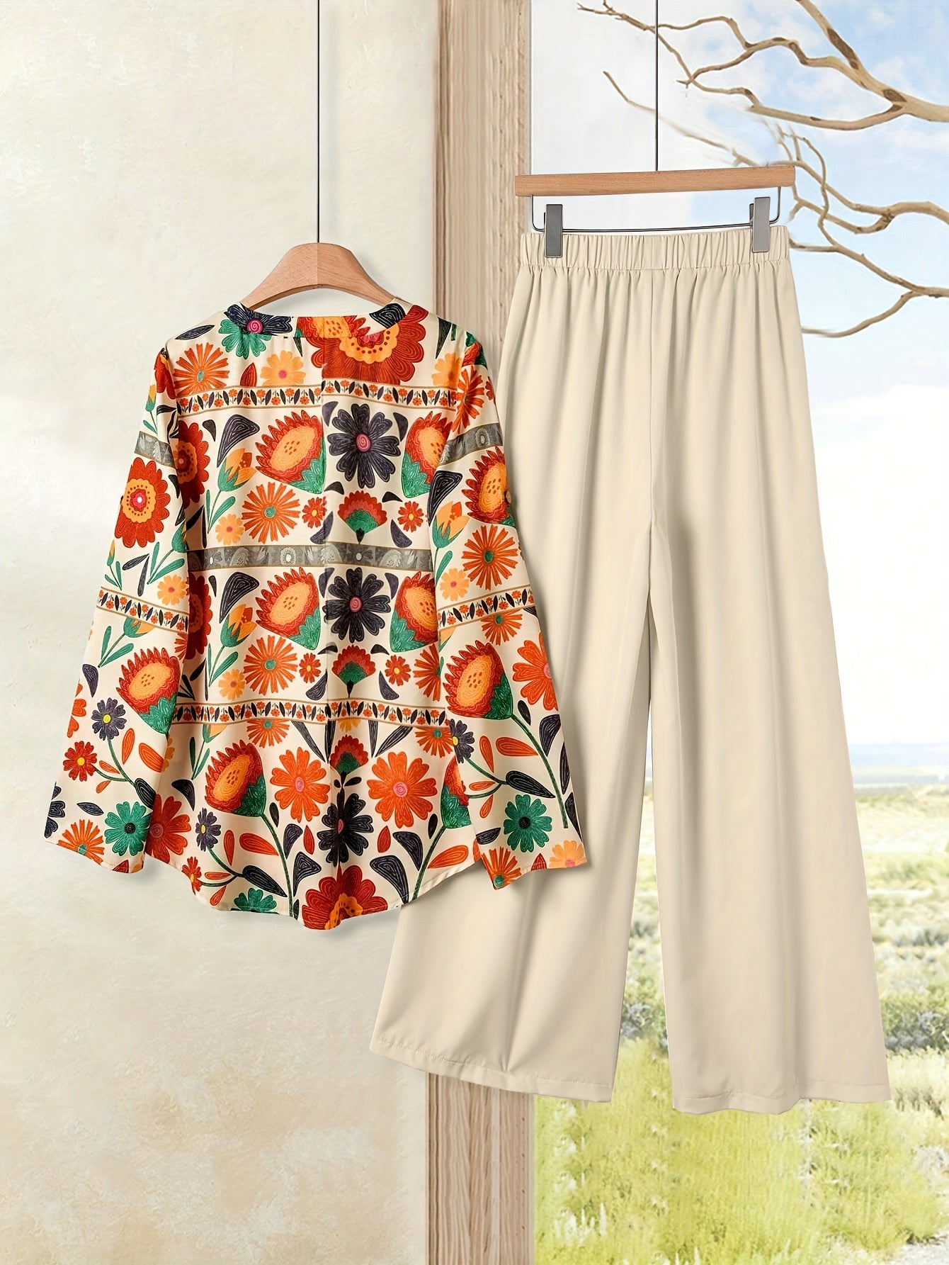 Vintage Print Two-Piece Set