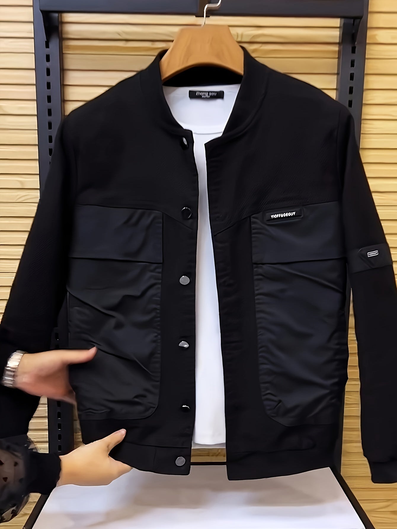Men's Casual Sports Windbreaker Jacket, Outdoor Solid Color Design, Spring/Fall Fashionable Versatile Baseball Collar Jacket With Pockets