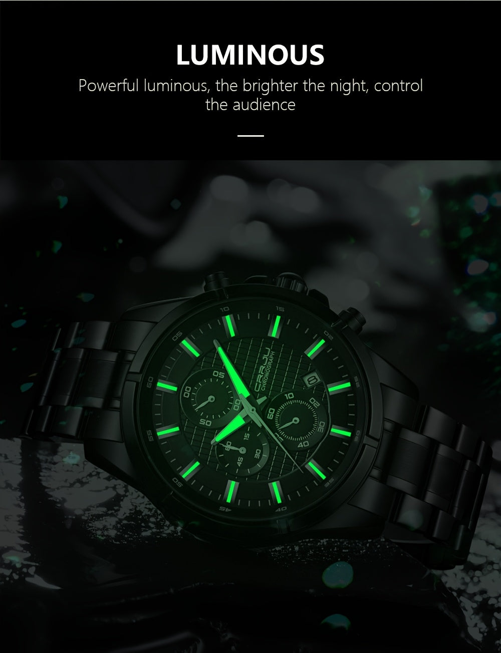 CRRJU Men's Watch Fashion Luxury Multifunctional Stainless Steel Quartz Watch