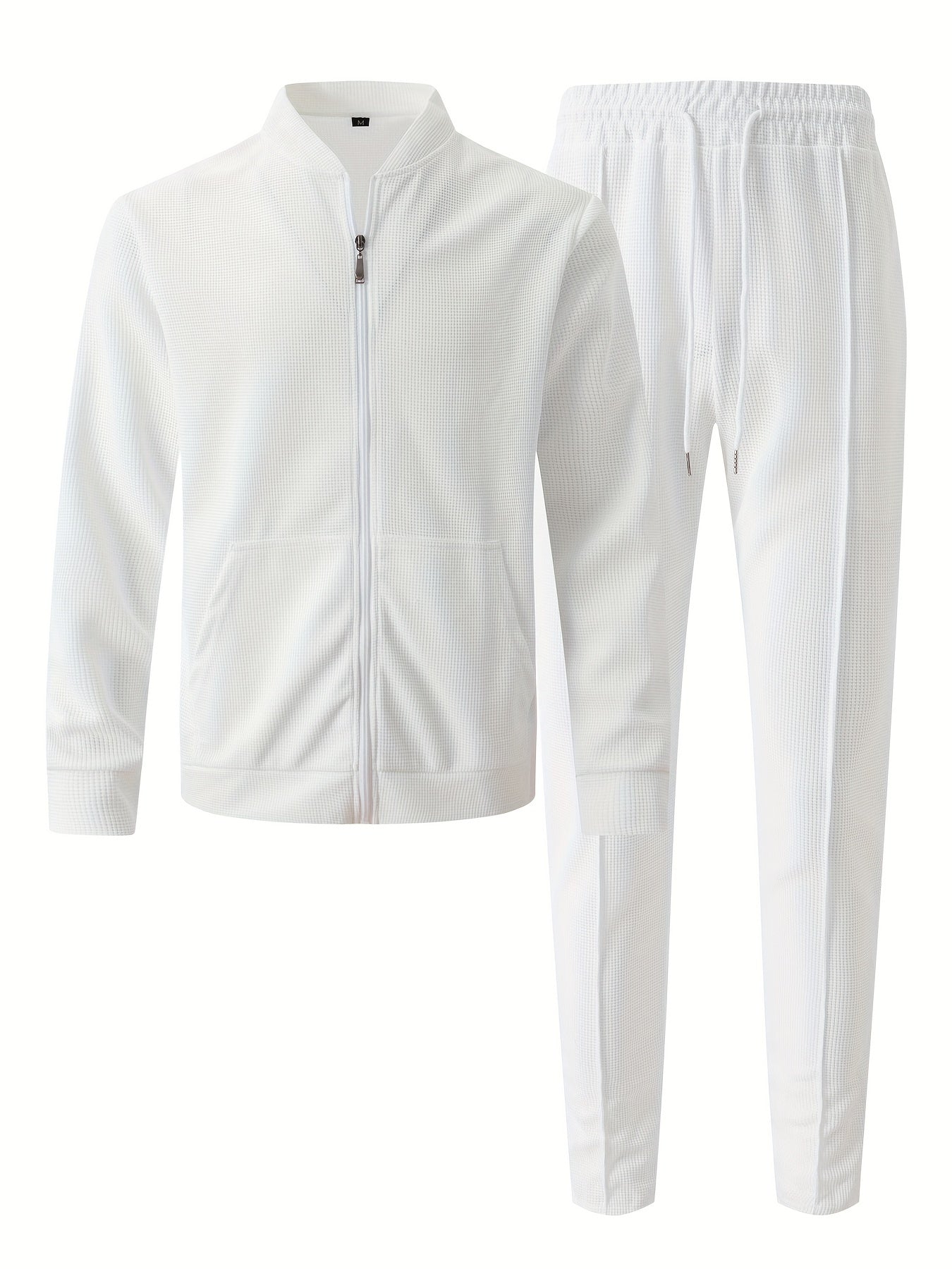 Baseball Collar Jacket and Pants Set in Waffle Fabric