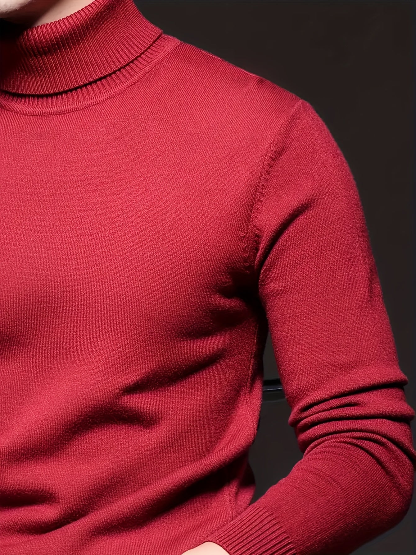 Men's Sleek Light Blue Turtleneck Sweater - Casual Knit Pullover with Ribbed Cuffs, Long Sleeves for Fall/Winter, Soft Viscose Blend