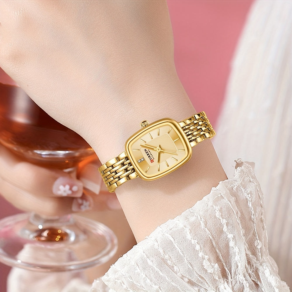 CURREN Women's Watch Original Brand Stainless Steel Strap New Square Subdial Fashionable Casual Business Quartz Analog
