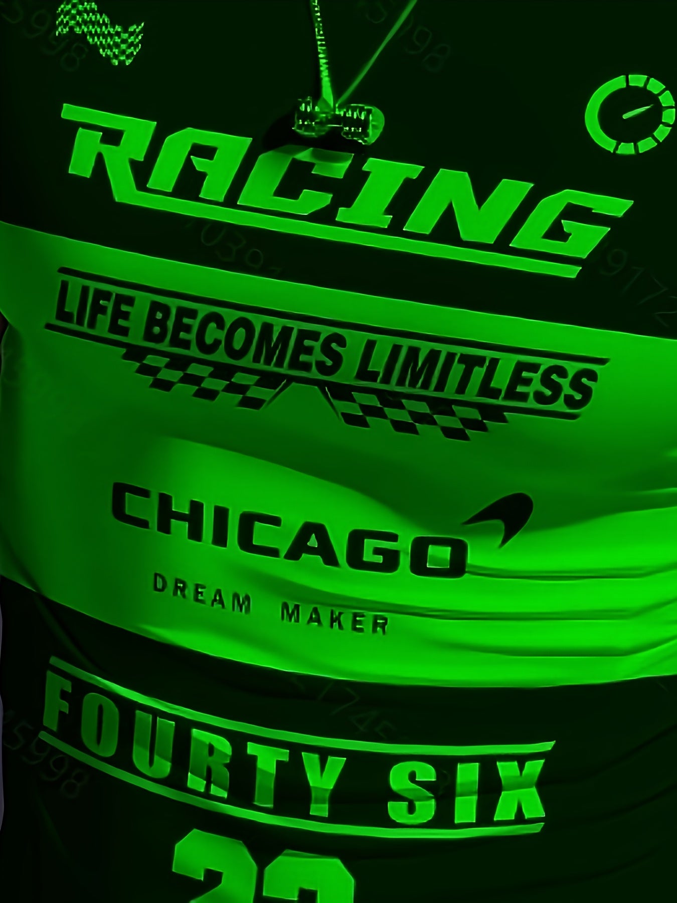 Men'S Racing Graphic T-Shirt - Bold Neon Green & Black Racing Car Design, Lightweight Breathable Fabric for Motorsport Events, Casual Streetwear - Chicago Dream Maker Inspired Casual Attire, Racing Jersey, Event Apparel, Spor