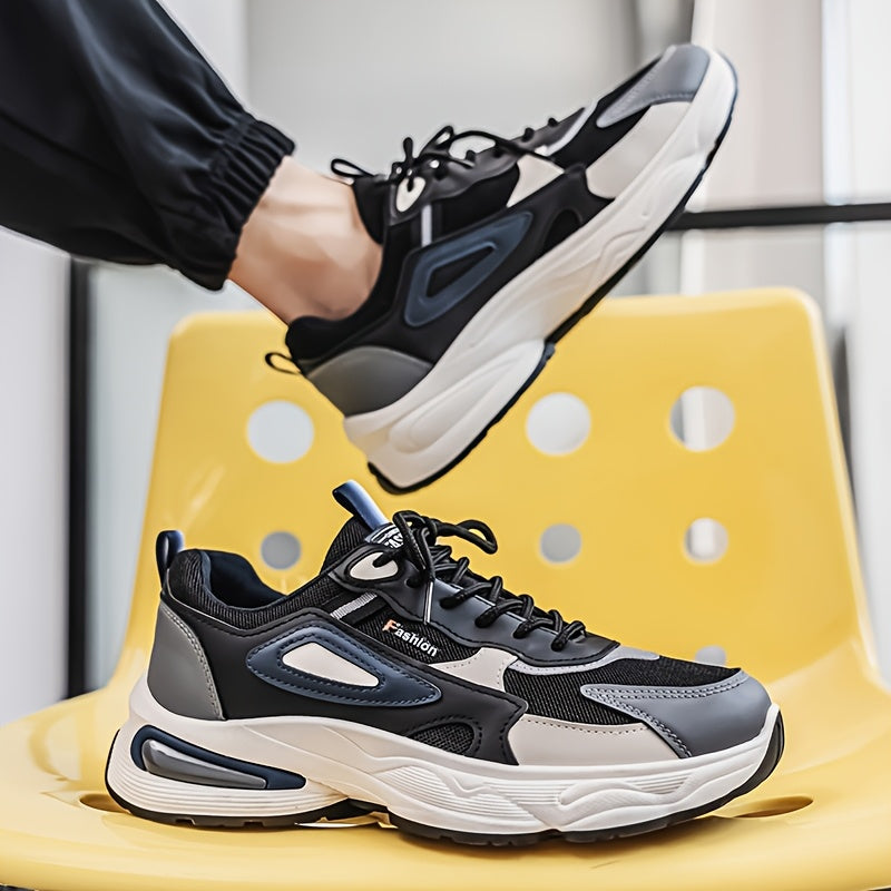 Men's Fashion Sneakers - White/Black/Brown PU Upper, Breathable Fabric Lining & Cushioned EVA Insole, Durable PVC Sole, Lace-Up Mid-Top Design for All-Season Casual & Daily Wear, High Top Sneakers, Versatile Footwear, Modern