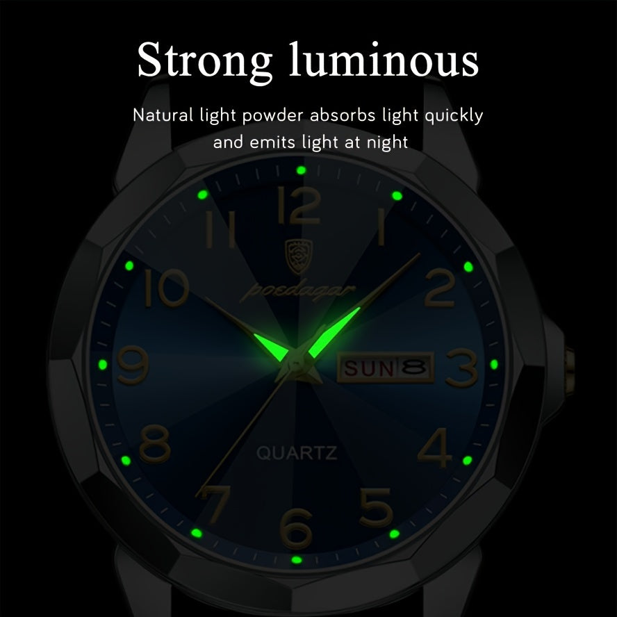 1pc BINBOND Men'S Fashion Watch, Luxury Dual Calendar Quartz Wristwatch, Business Style, Round Alloy Case, Stainless Steel Strap, Water-Resistant, Luminous Pointer Display, Battery Powered, Perfect for Valentine's, Christmas,