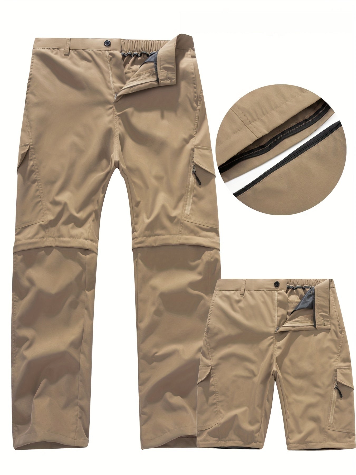 Men's Convertible Hiking Pants - Durable, Zip-Off Cargo Trousers for Fishing & Running, Casual Outdoor Wear with Pockets