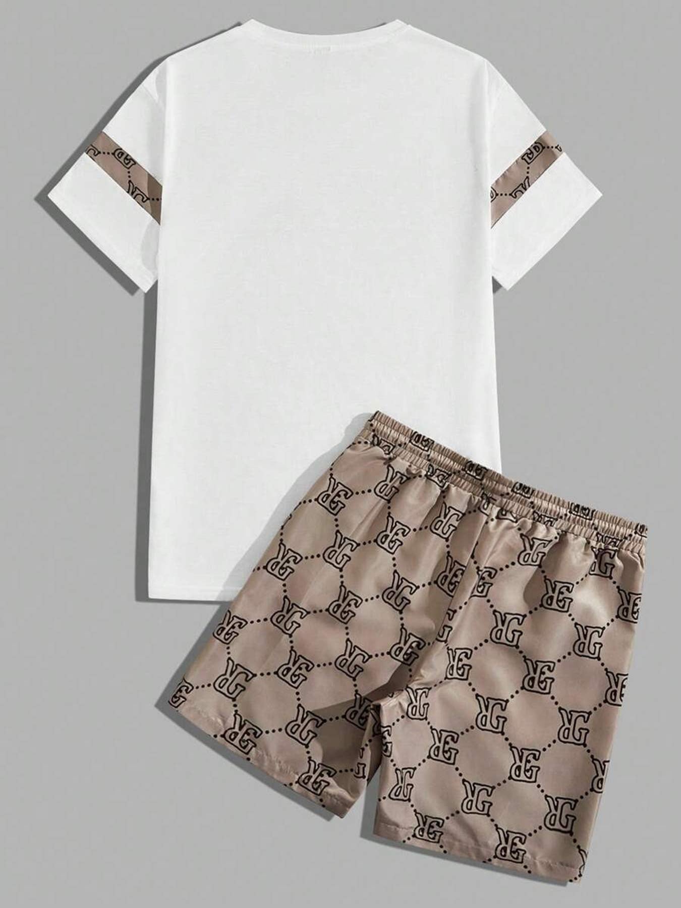 Men's fashionable casual T-shirt set- Checkered print design, round neck, short sleeve and shorts combination, fashionable and casual, two-piece set for summer daily wear