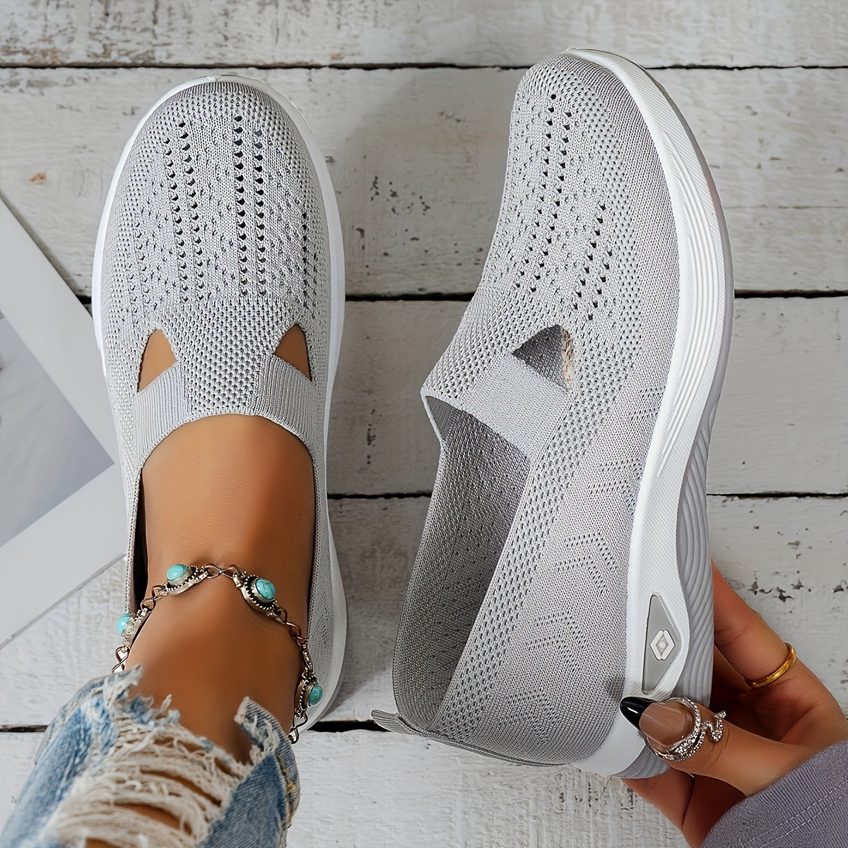 MZMQS Women's Breathable Mesh Slip-On Sneakers - Lightweight & Comfortable Walking Shoes with Rubber Sole and Fabric Insole - Versatile All-Season Footwear in Multiple Colors - Hand Washable, MZMQS