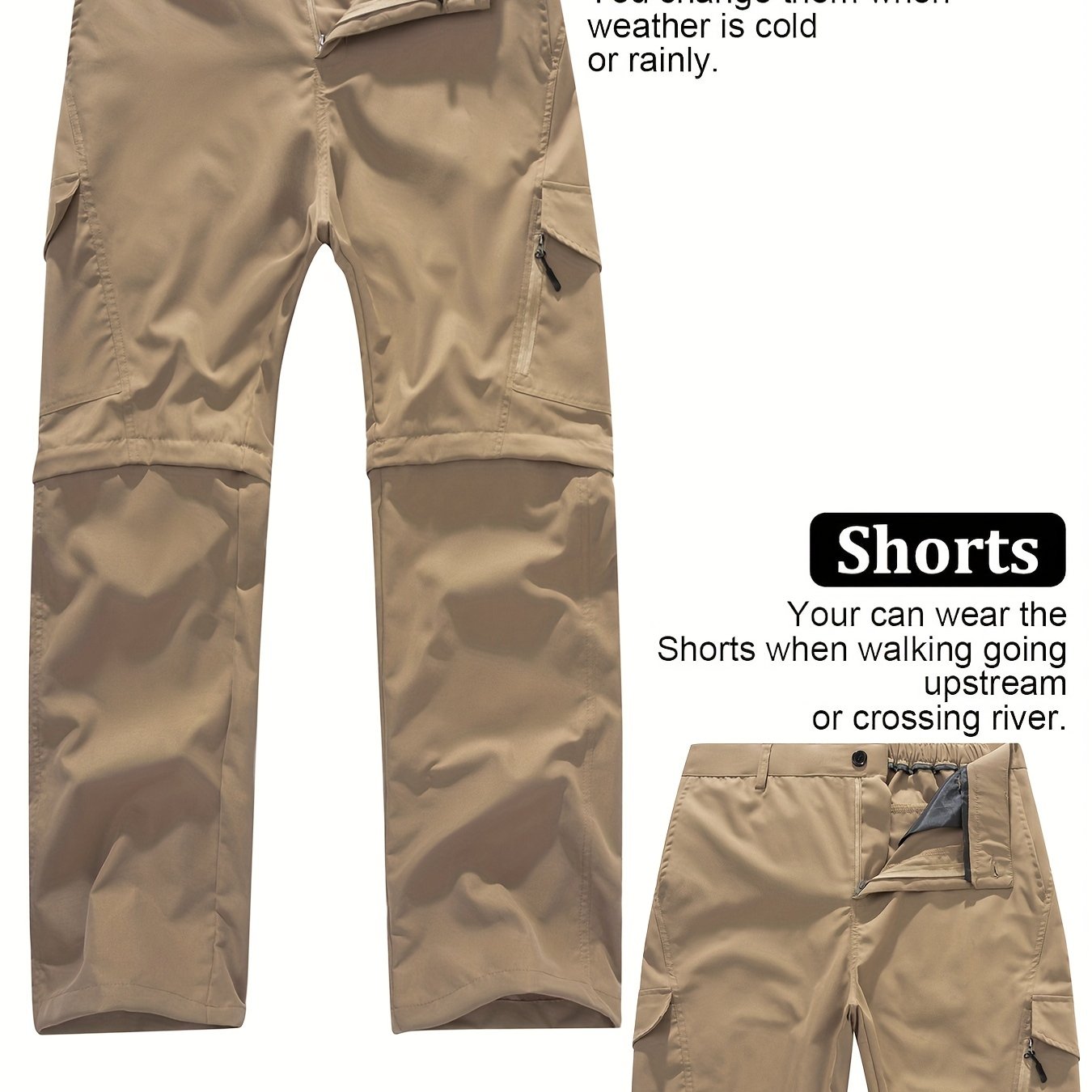 Men's Convertible Hiking Pants - Durable, Zip-Off Cargo Trousers for Fishing & Running, Casual Outdoor Wear with Pockets