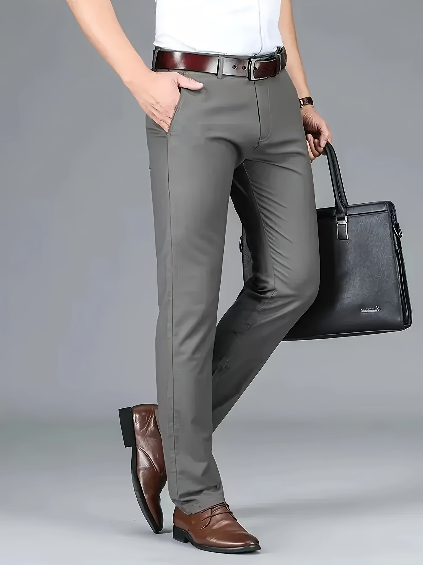 Four Seasons Men's New Casual Formal Pants Business Style Trendy Casual Long Pants Fashionable Versatile Men's Elastic Western Pants Comfortable Classic Design Casual Wear