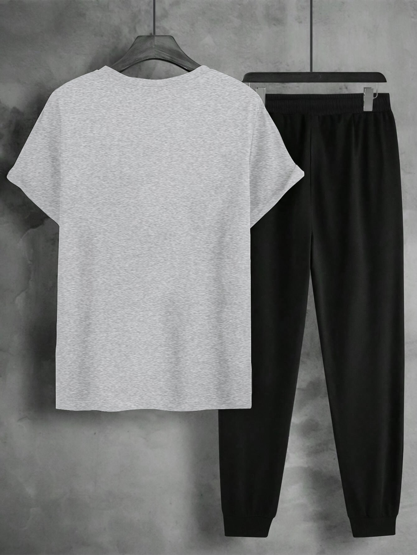 1set Men'S Casual Sportswear Set, Geometric Pattern Short Sleeve T-Shirt and Drawstring Joggers, Knitted Polyester and Elastane Blend, Round Neck, Regular Fit, Four Seasons Outfit