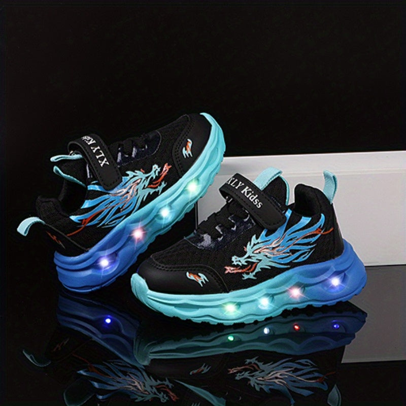 2025 New Youngsters' LED Light-Up Sneakers - Sparkling Cartoon Dad Shoes for Boys & Girls, Closure, Breathable Fabric Upper & Durable PVC Sole, All-Season Casual Wear, Kid Shoes, Everyday Youngsters'S Footwear, Fun Youngsters