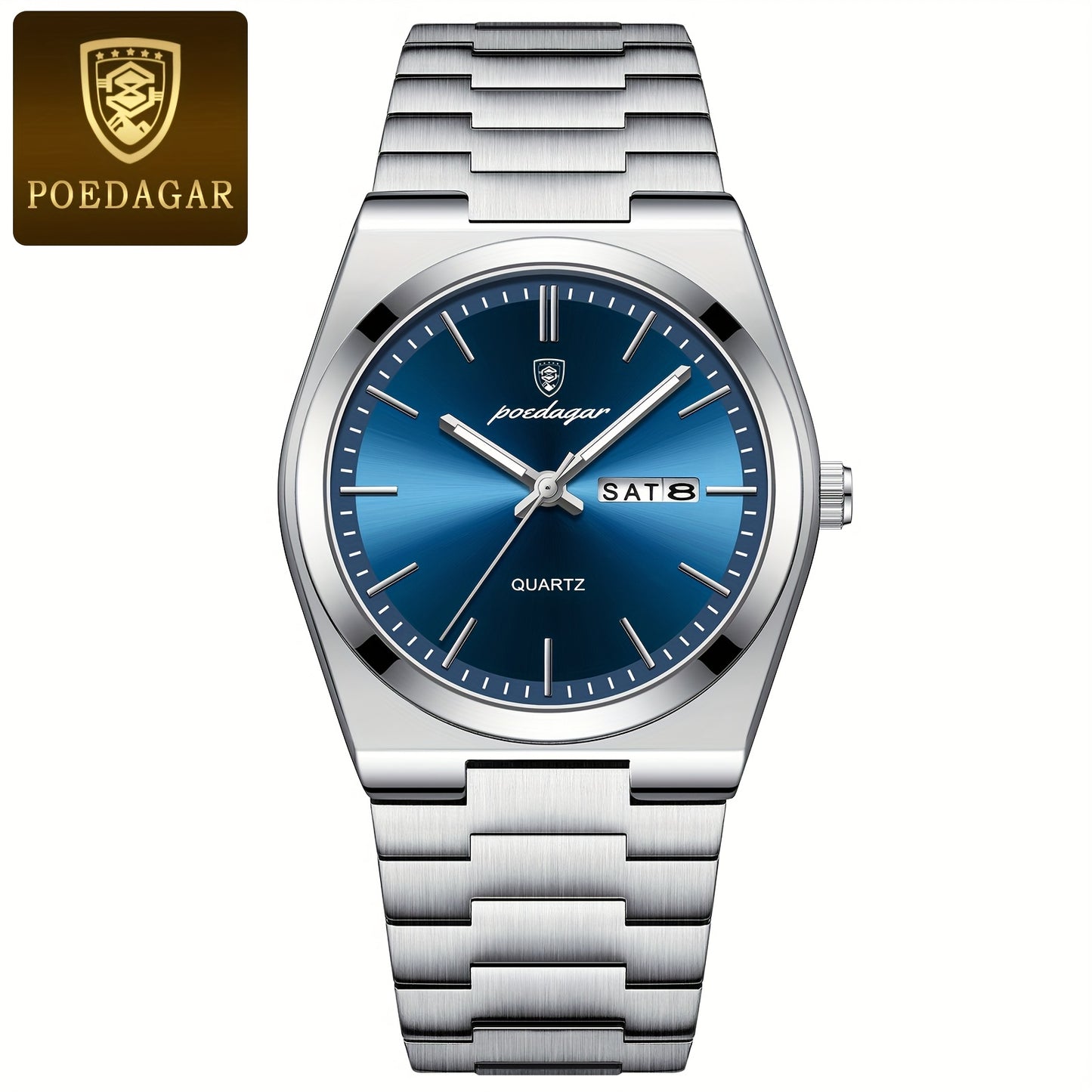 POEDAGAR best-selling waterproof luminous calendar stainless steel quartz wristwatch high-end business fashion trend young Men's watches.