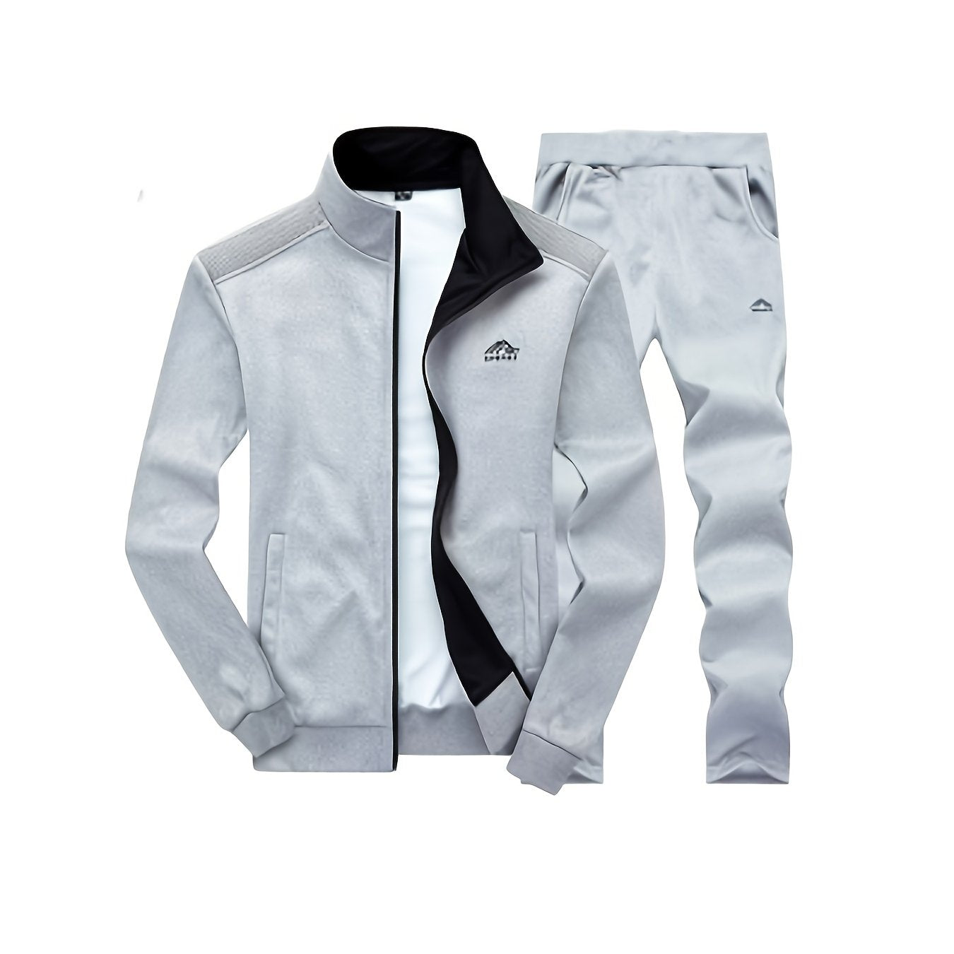 2025 Men'S Athletic Set - White & Black, Long Sleeve, Collared, Non-Stretch Fabric, with Pockets, for Spring/Fall, Casual Sportswear, Casual Sportswear|Modern Athletic|Pocketed Jacket