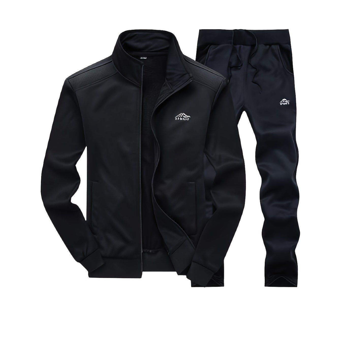 2025 Men'S Athletic Set - White & Black, Long Sleeve, Collared, Non-Stretch Fabric, with Pockets, for Spring/Fall, Casual Sportswear, Casual Sportswear|Modern Athletic|Pocketed Jacket