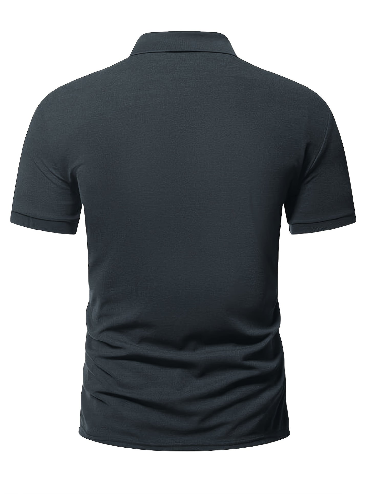Casual Stretch Men's Solid Color Zipper Lapel Golf Shirt, Male Summer Streetwear